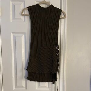 Jennifer Lopez Olive Green Ribbed Knit Top